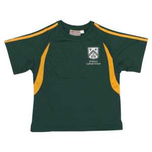 St Mary's Tauranga PE Tee Forest/Gold
