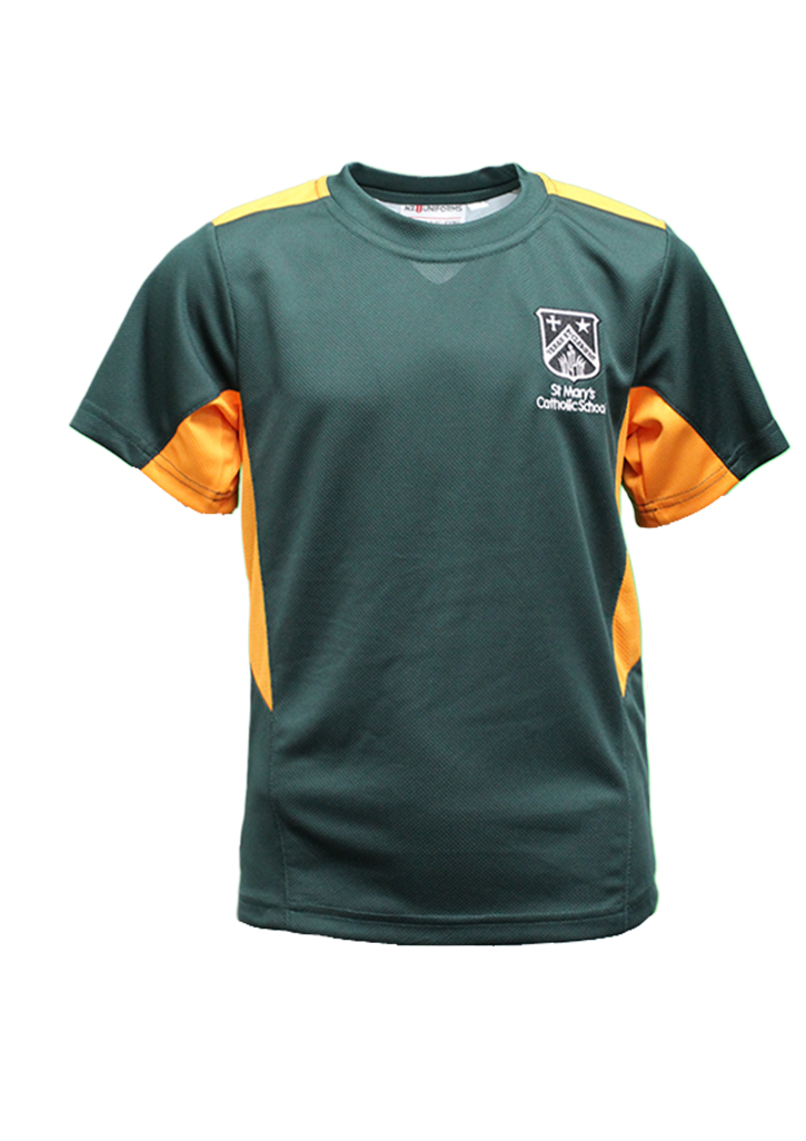 St Mary's Tauranga PE Tee Forest/Gold